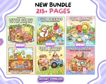 Coloring Book Bundle PDF – 215+ Pages | Cute & Cozy Coloring Books | Bold Easy Coloring Pages | Animal, Hygge Coloring | Instant Download