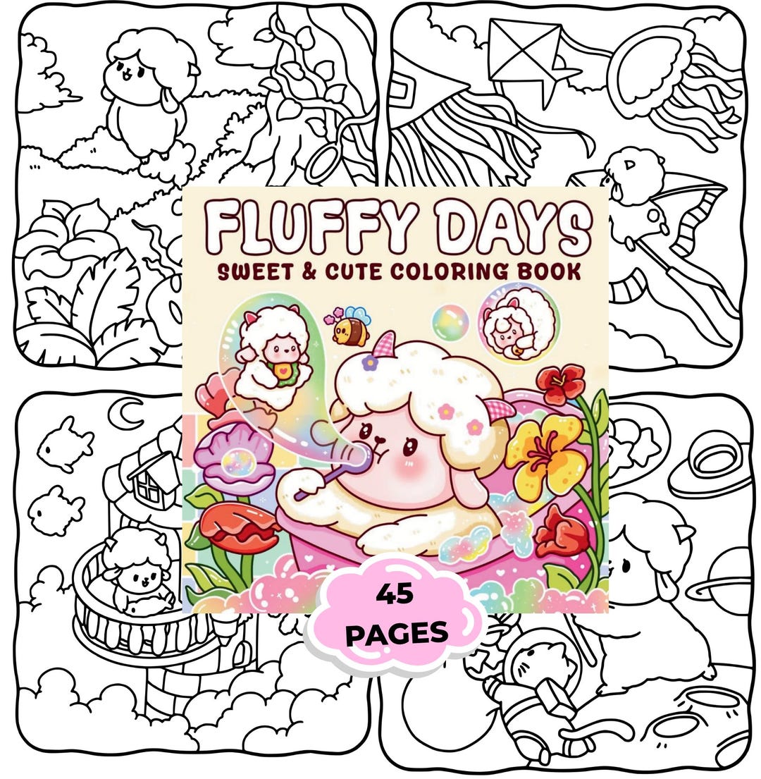 Cute Kawaii Coloring Book for Adults & Teens – 45 Pages Fluffy Animals ...