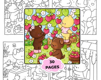 Cute Spring Coloring Book PDF | Cozy Animal Coloring Pages Printable | Kawaii Spring Coloring Book for Teens & Adults