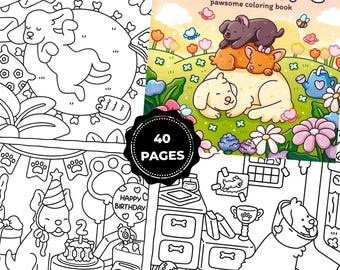 Hunde-Malbuch für Kinder – Niedliche Welpen-Malvorlagen, einfaches Kawaii-Tier-Malbuch, 40 Seiten zum Ausdrucken, entspannende Malaktivität