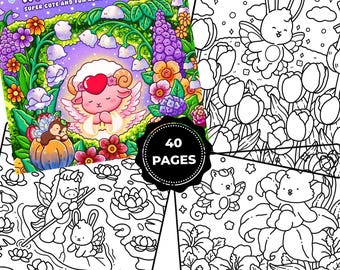 Cute Cozy Flower Coloring Pages Printable | Kawaii Floral Coloring Book PDF | Relaxing Adult Coloring Pages for Stress Relief