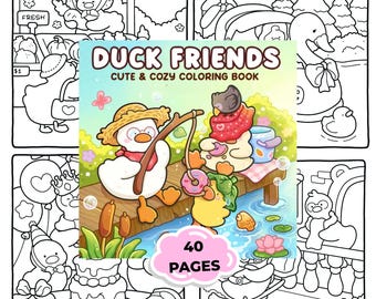 Duck Coloring Book PDF – Cute Cozy Duck Coloring Pages | Bold & Easy Coloring Book | 40 Pages Printable | Kawaii Animal Coloring
