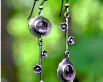 Amethyst Silver Long Dangle Earrings