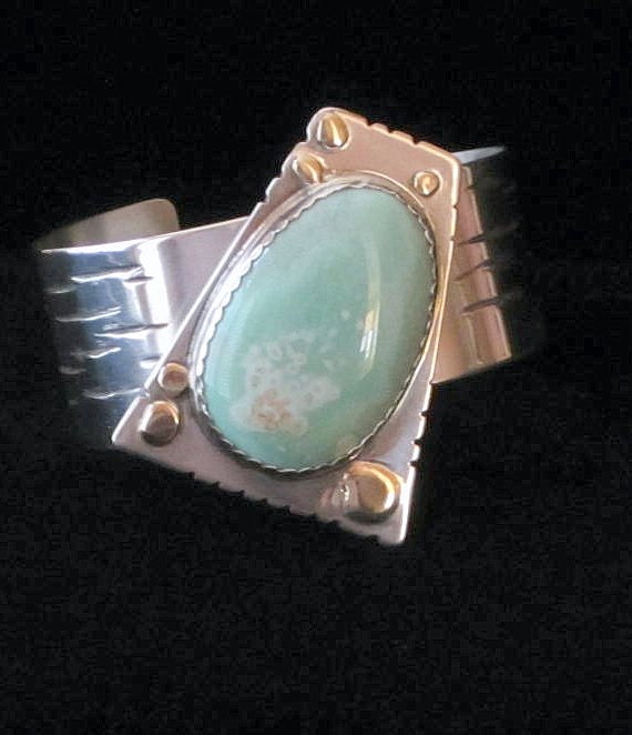 Sterling Silver Cuff Bracelet With Green Gem Stone Etsy