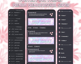 Fully Setup Pastel Pink Discord Server | Self-Assign Roles, Ticket Support (and more)