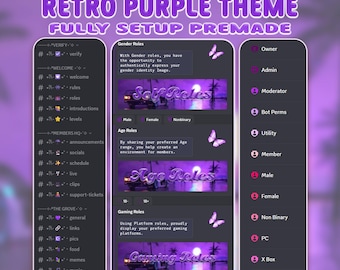 Fully Setup Retro Purple Discord Server | Self-Assign Roles, Ticket Support (and more)