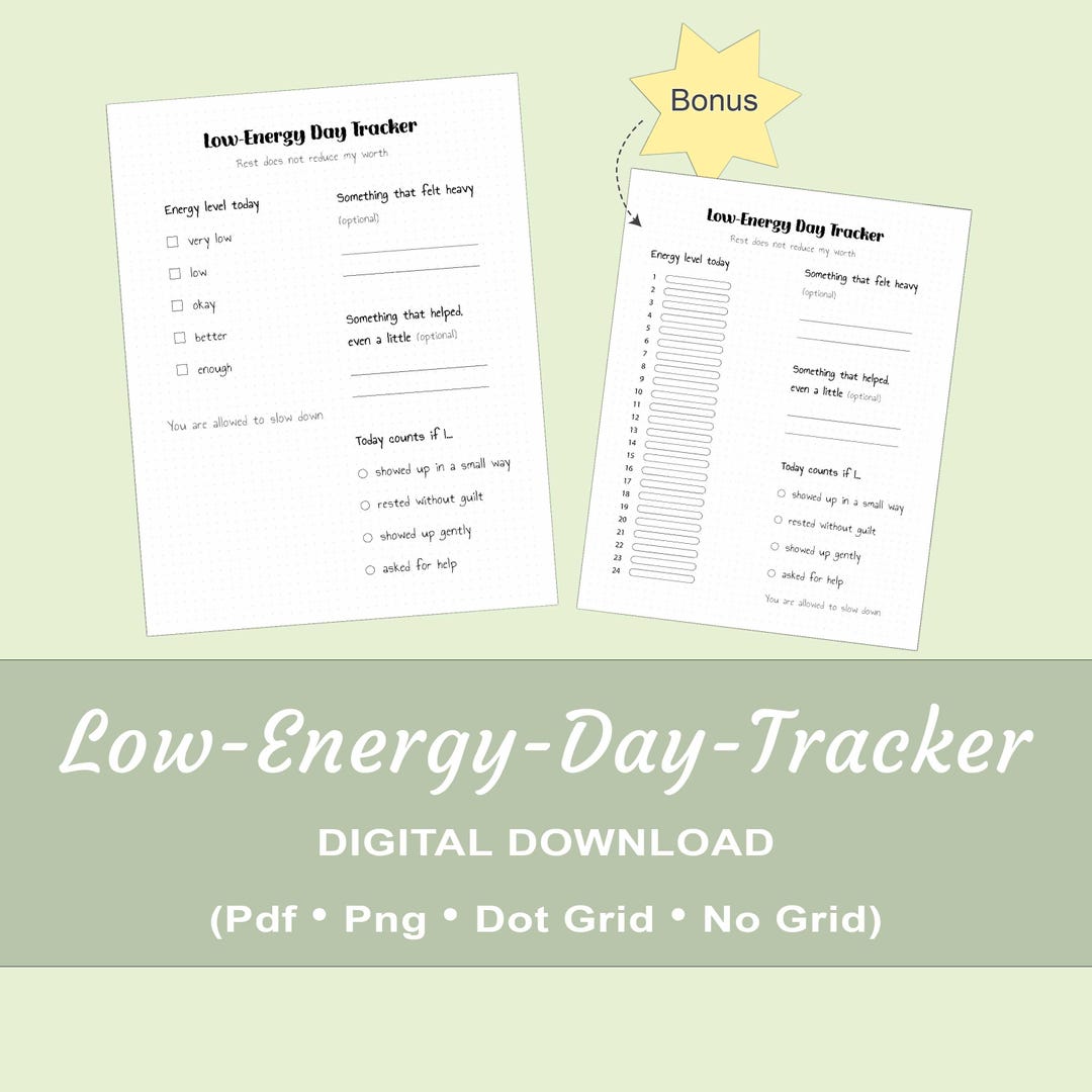 Low Energy Day Tracker Printable | Gentle Daily Mood & Energy Planner ...