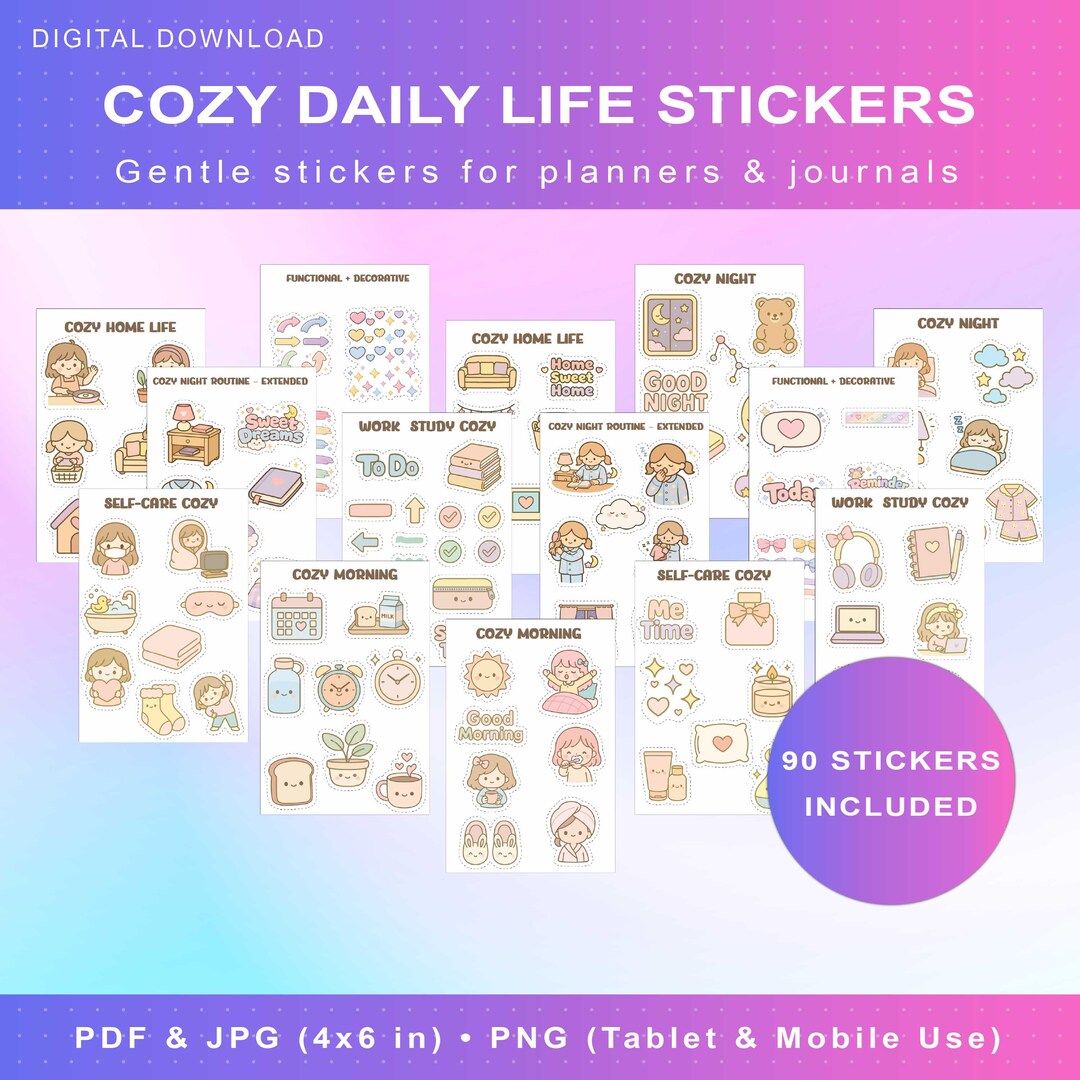 Cozy Daily Life Stickers | Kawaii Printable Planner Stickers for ...
