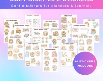 Gezellige stickers voor het dagelijks leven | Kawaii printbare plannerstickers voor dagboek, iPad en GoodNotes