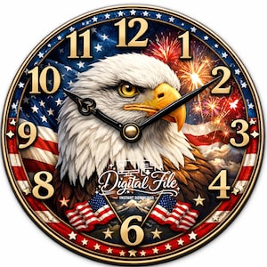 American Eagle USA Flag Clock Face, Patriotic Sublimation Design (PNG Download, 30cm)