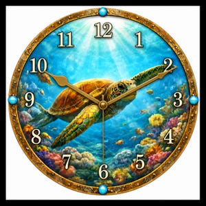 Meeresschildkröte Uhr Gesicht PNG, Unterwasser Korallenriff Design, Küsten Wandkunst (Digitaler Download)