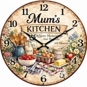 Reloj de cocina de mamá / Diseño floral vintage por sublimación (descarga PNG)