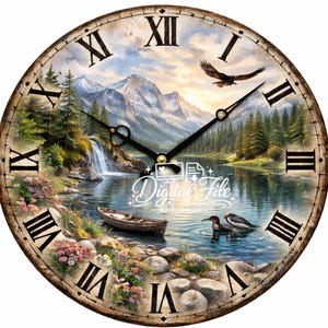 Cadran rustique d'horloge de lac de montagne | Sublimation PNG 30 cm (téléchargement numérique)