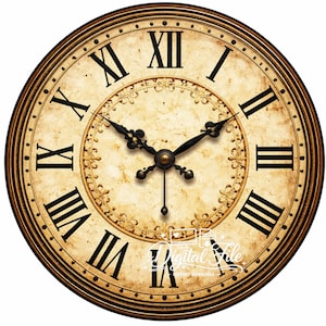 Esfera de reloj vintage con números romanos – Descarga digital por sublimación (PNG de 30 cm)