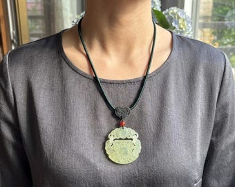 Hand-Carved Jade Ruyi Amulet Necklace, Interactive Spinner Pendant, Lucky Charm Jewelry