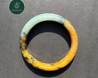 64.4 mm | Natural Serpentine Jade Bangle | Rare Two-Tone Bracelet