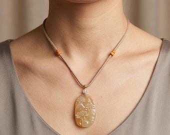 Serpentine Jade Mountain Pendant, Movable Rings, Nature Inspired Jewelry, Adjustable Cord
