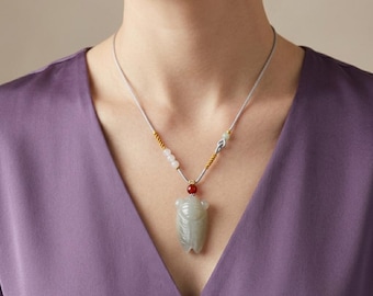 Hand-Carved Serpentine Jade Cicada Pendant, Symbol of Rebirth, Minimalist Stone Jewelry