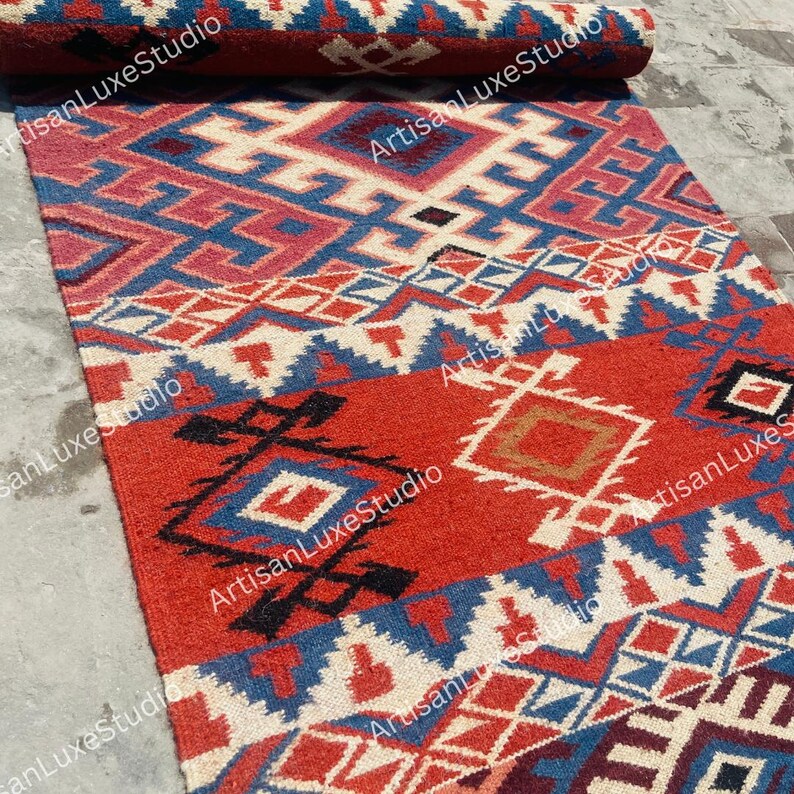 Handwoven Southwestern Stair Runner Rug | Geometric Navajo Style Carpet ...