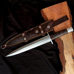 Handmade D2 Steel Arkansas Toothpick Knife: Double Edge Hunting Survival Knife with Leather Sheath