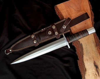 Handmade D2 Steel Arkansas Toothpick Knife: Double Edge Hunting Survival Knife with Leather Sheath