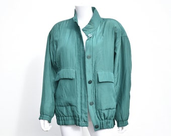 Vintage 80's Green Silk Button Up Chore Jacket size M - L