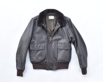 Vintage G-1 Goatskin Leather Bomber Flight Jacket USCG Fur Collar Size 44 Very Good Condition