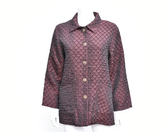 Vintage 80s Maroon Textured Button Up Chore Jacket M - L