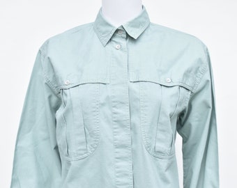 Vintage Mint Green 80's Button Up 100% Cotton Shirt Interesting Details size S