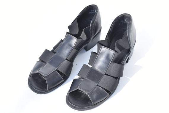Vintage Black Leather Mary Jane Open Toe Sandal S… - image 4