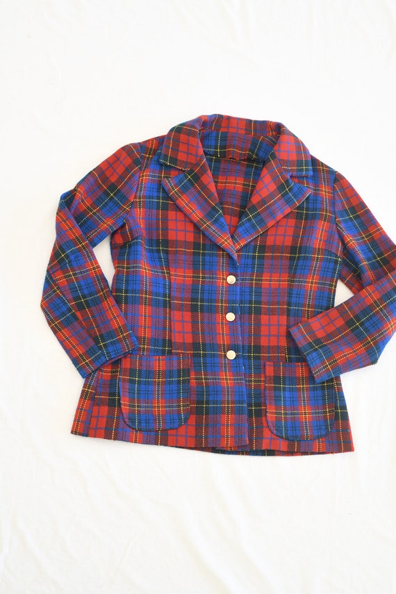 Vintage Red & Blue Plaid Blazer, Size M-L // ITEM… - image 2