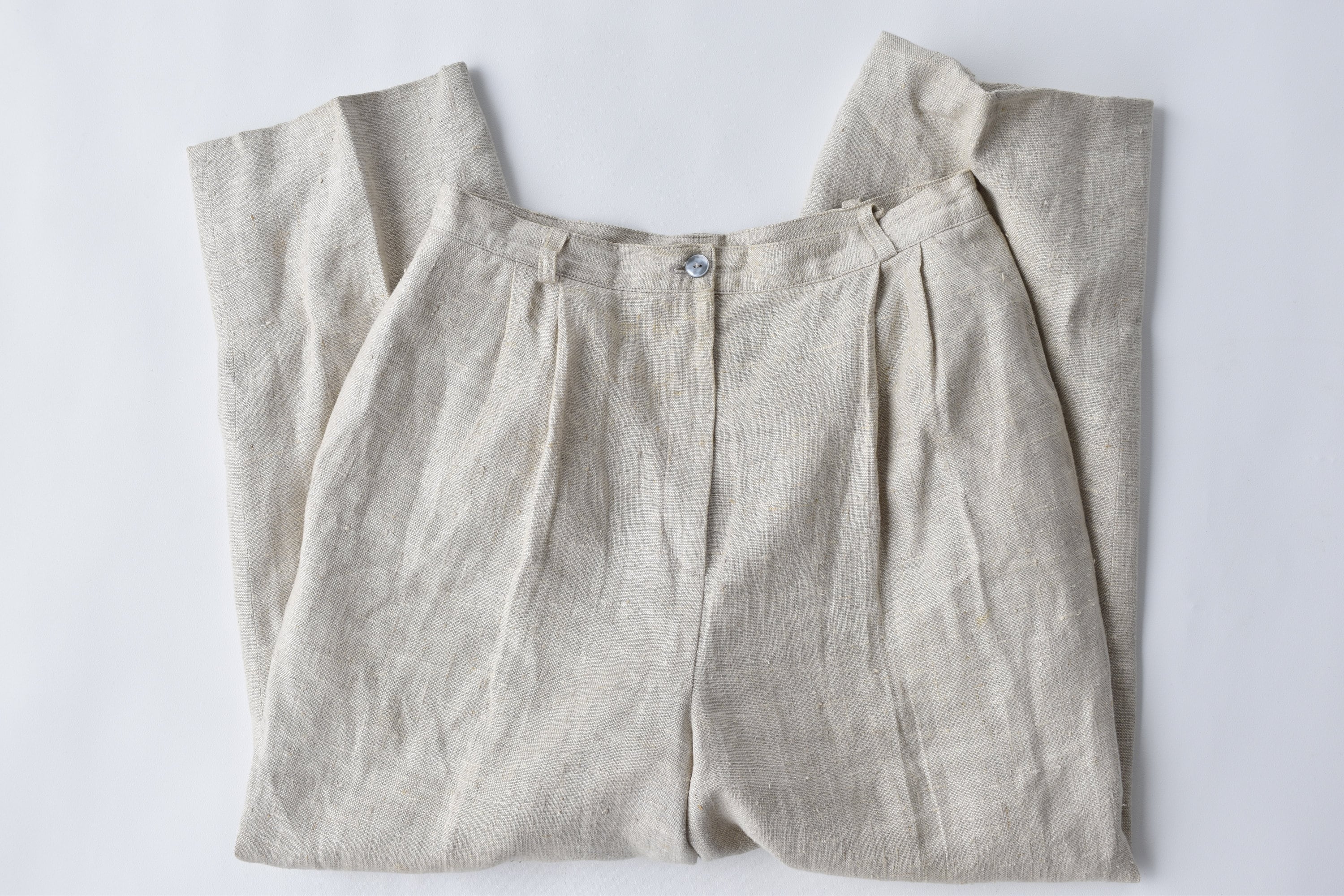 WOMEN'S LINEN BLEND PLEATED WIDE PANTS (TUCKED) (CO-ORD)