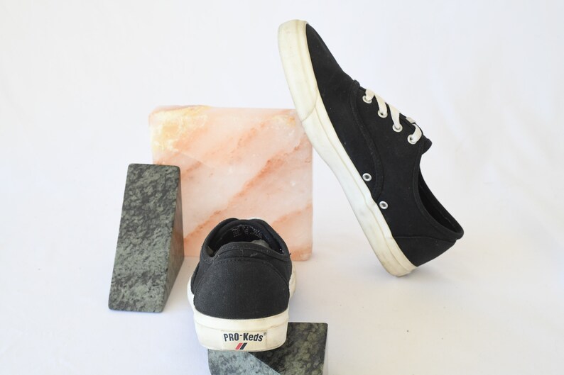 Women/'s US 8 ITEM-F133 Vintage Pro Keds Black Canvas Sneakers