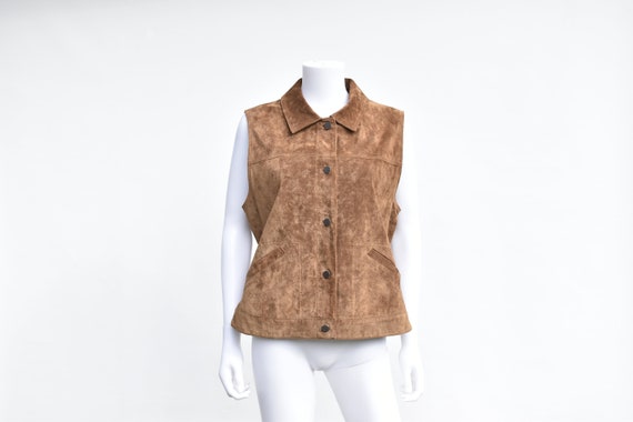 Vintage Eddie Bauer Suede Leather Button Up Vest … - image 1