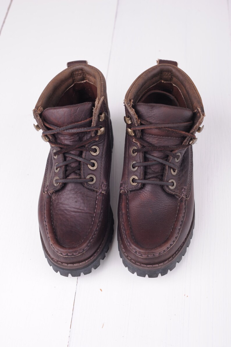 Vintage Eddie Bauer Brown Leather Hiking Ankle Boots Womens 5 Etsy