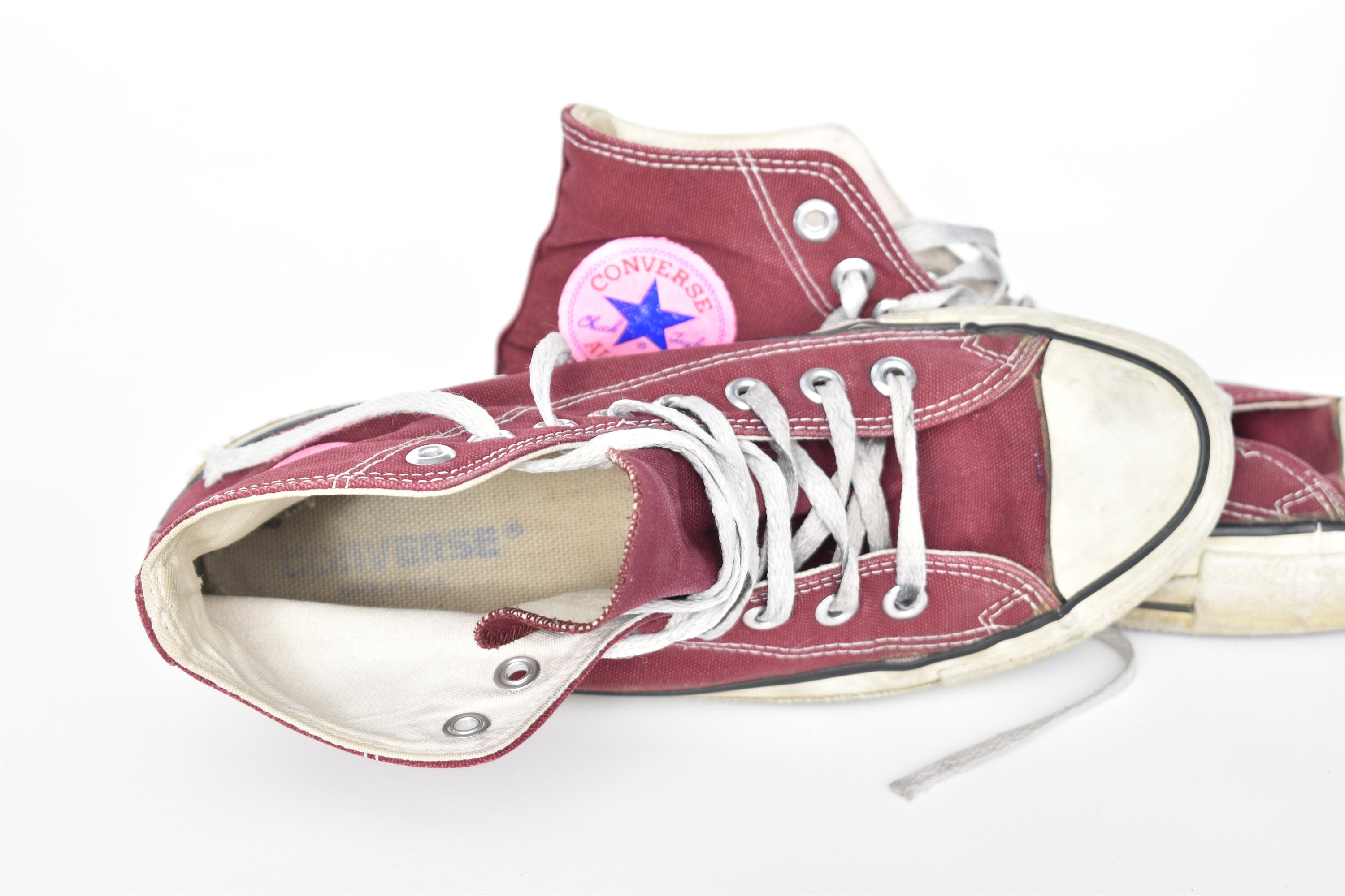 Vintage USA Converse All Star Hi Top Sneakers With Pink Vintage USA Converse All Star Hi Top Sneakers With Pink