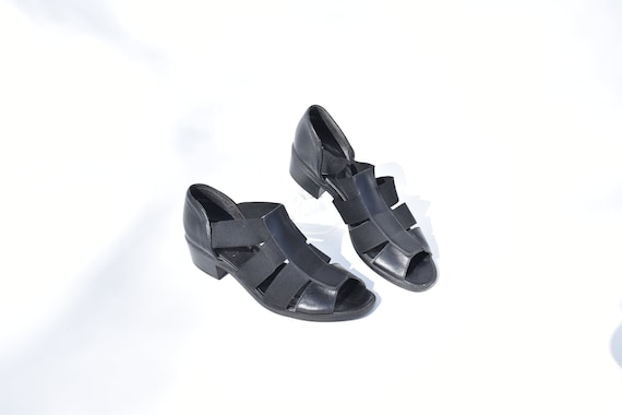Vintage Black Leather Mary Jane Open Toe Sandal S… - image 1