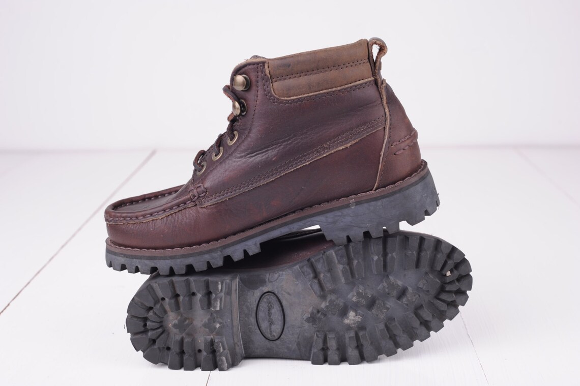 Vintage Eddie Bauer Brown Leather Hiking Ankle Boots Womens 5 Etsy