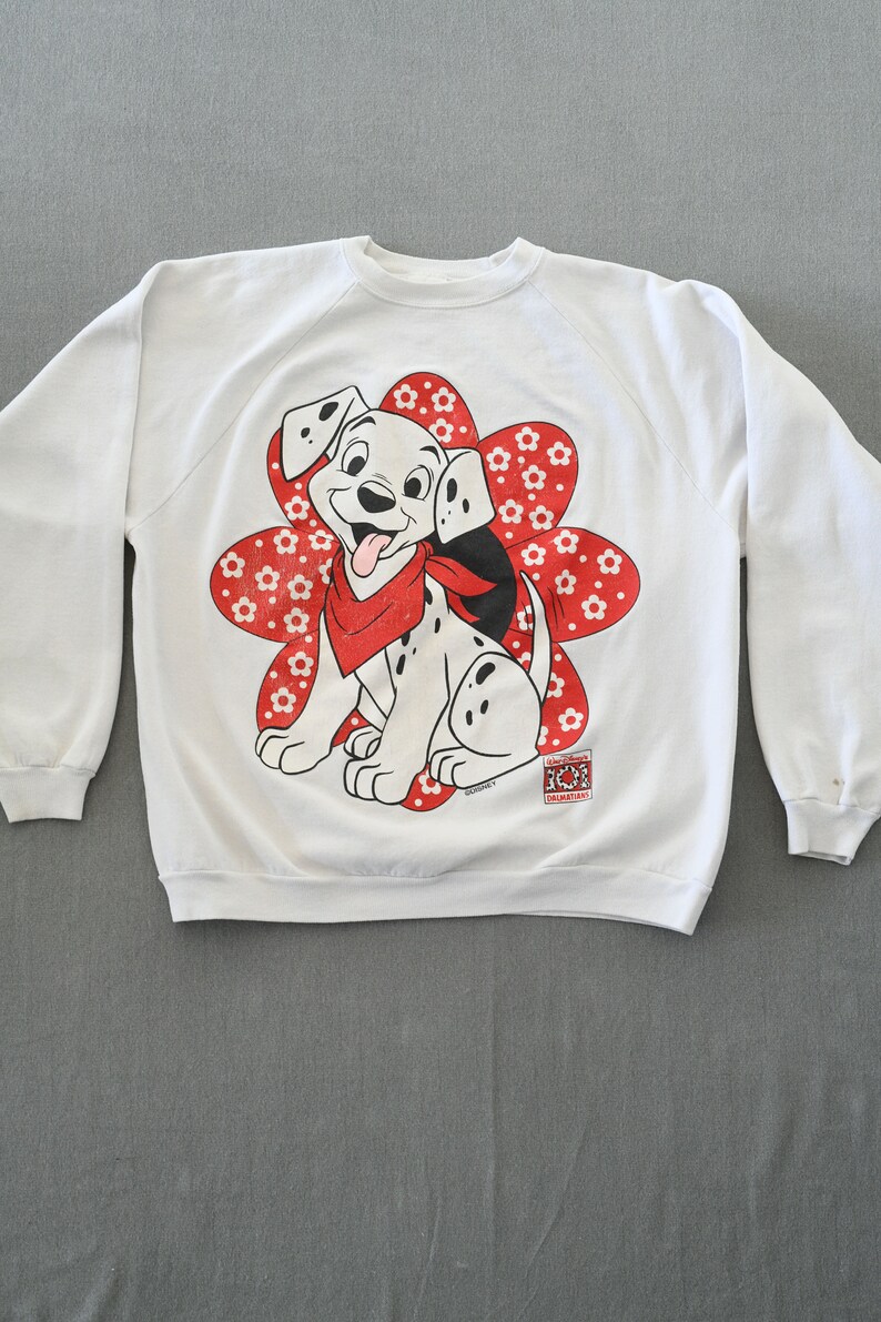 Vintage Disney by Sun Sportswear 101 Dalmatians White Sweatshirt Size Large ITEM-BOI40 Made in USA