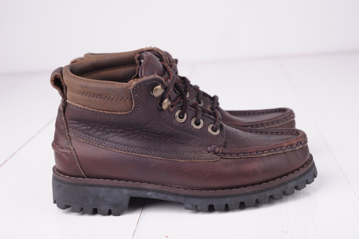 Vintage Eddie Bauer Brown Leather Hiking Ankle Boots Womens 5 Etsy