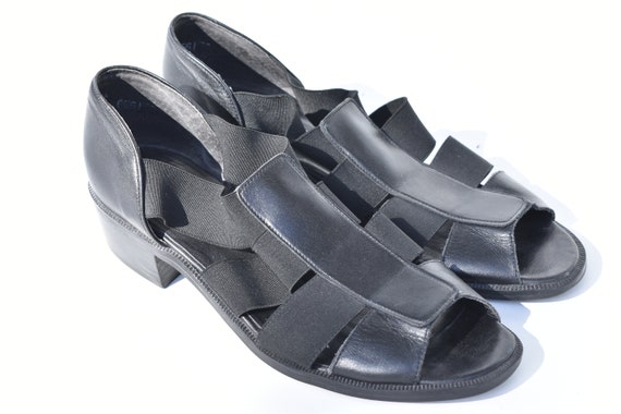 Vintage Black Leather Mary Jane Open Toe Sandal S… - image 7