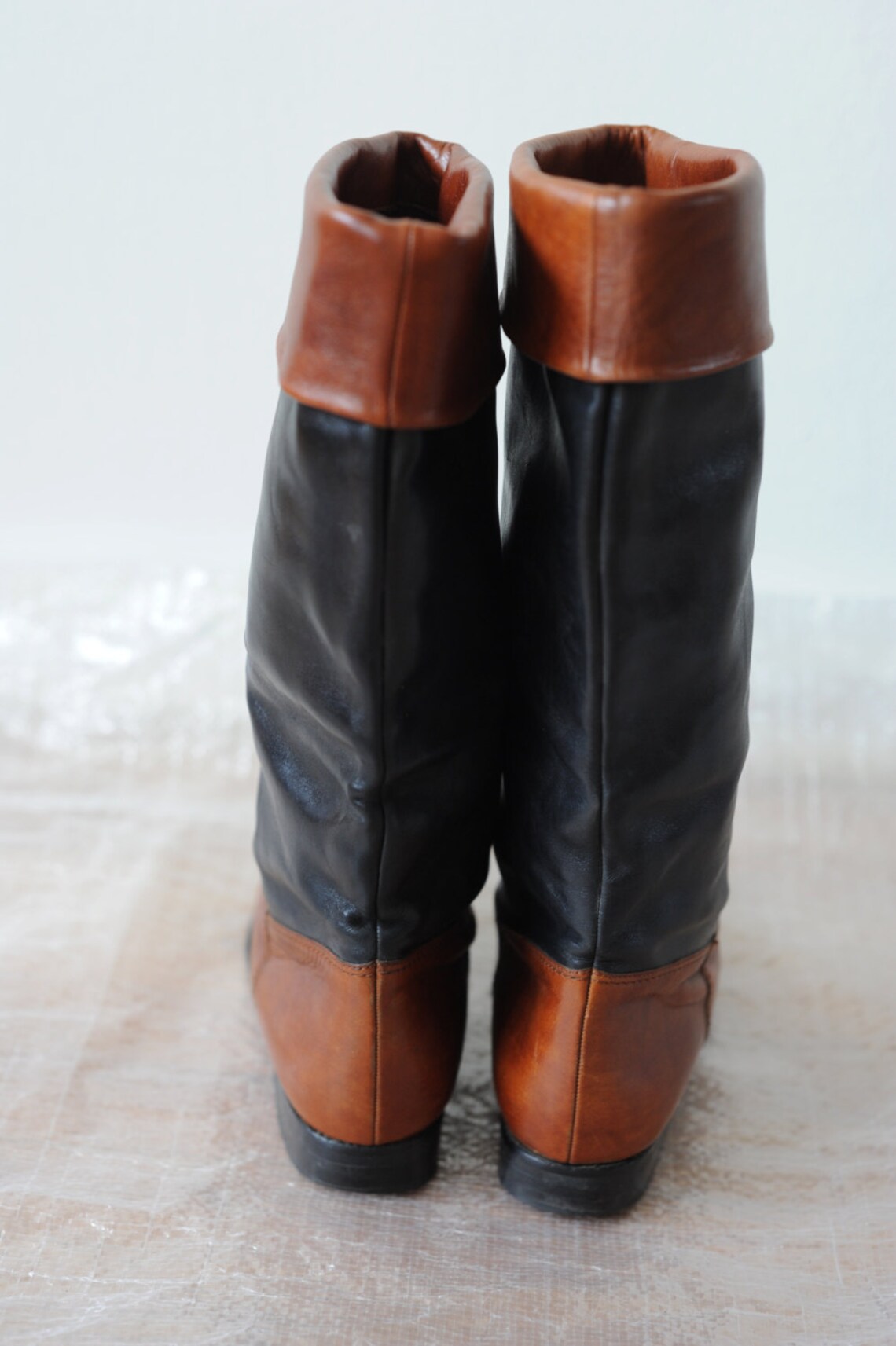 two tone leather riding boots