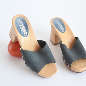 Vintage Blue Matte Leather Mules by Leather Collection, Made in Italy, Womens 6 / ITEM-F196 image 2
