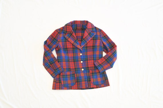 Vintage Red & Blue Plaid Blazer, Size M-L // ITEM… - image 1