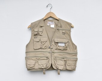 Vintage Beige Fishing Vest by Crystal Rivers Lots of Pockets Zip Up size M