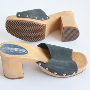 Vintage Blue Matte Leather Mules by Leather Collection, Made in Italy, Womens 6 / ITEM-F196 image 5