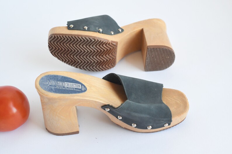 Vintage Blue Matte Leather Mules by Leather Collection, Made in Italy, Womens 6 / ITEM-F196 image 5