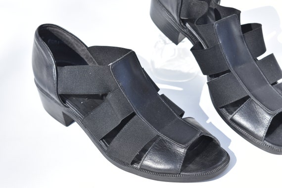 Vintage Black Leather Mary Jane Open Toe Sandal S… - image 6