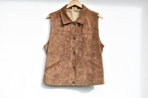 Vintage Eddie Bauer Suede Leather Button Up Vest … - image 2