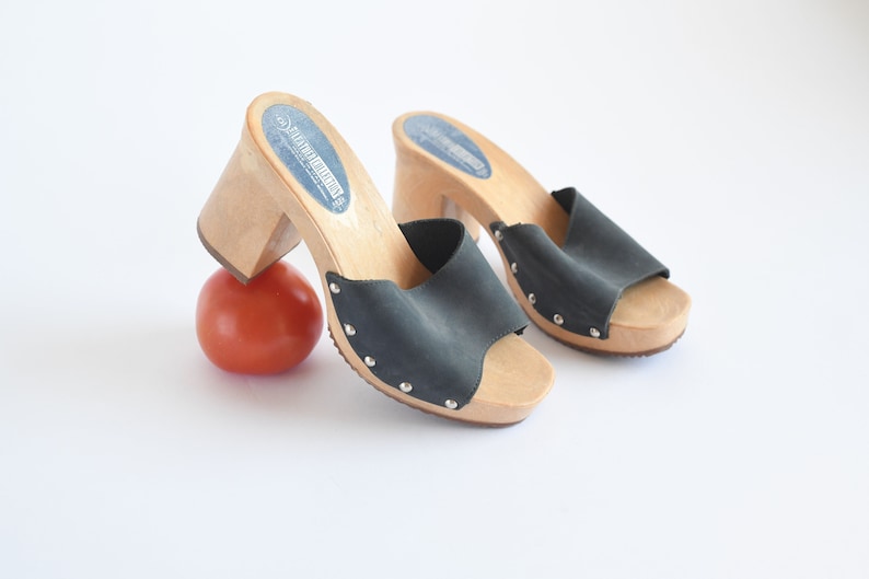 Vintage Blue Matte Leather Mules by Leather Collection, Made in Italy, Womens 6 / ITEM-F196 image 1
